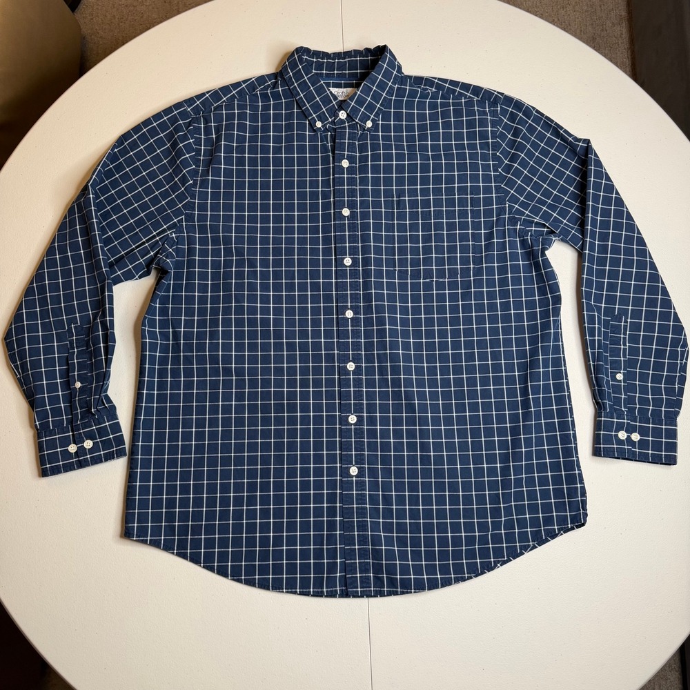 Croft & Barrow Mens XL Navy Blue Windowpane Easy Care Button Down Shirt